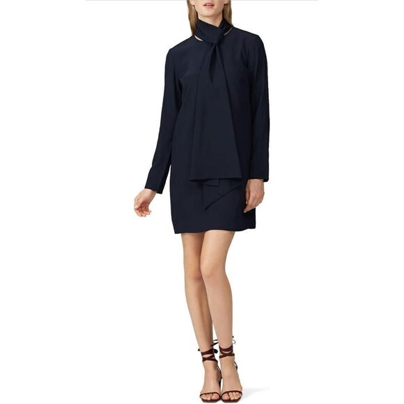 Tibi Rent the Runway Navy Tie Neck silk Shift Dress sz 2 - Picture 1 of 8